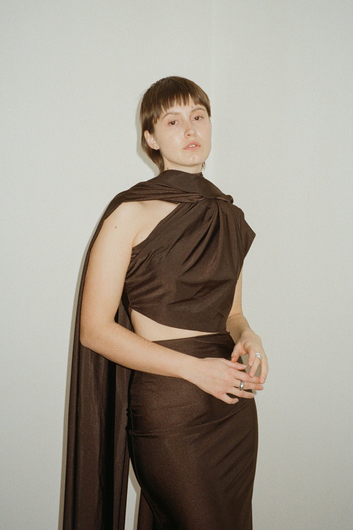One-Shoulder Brown Dress - TAILOR MADE