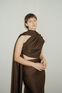 One-Shoulder Brown Dress - TAILOR MADE
