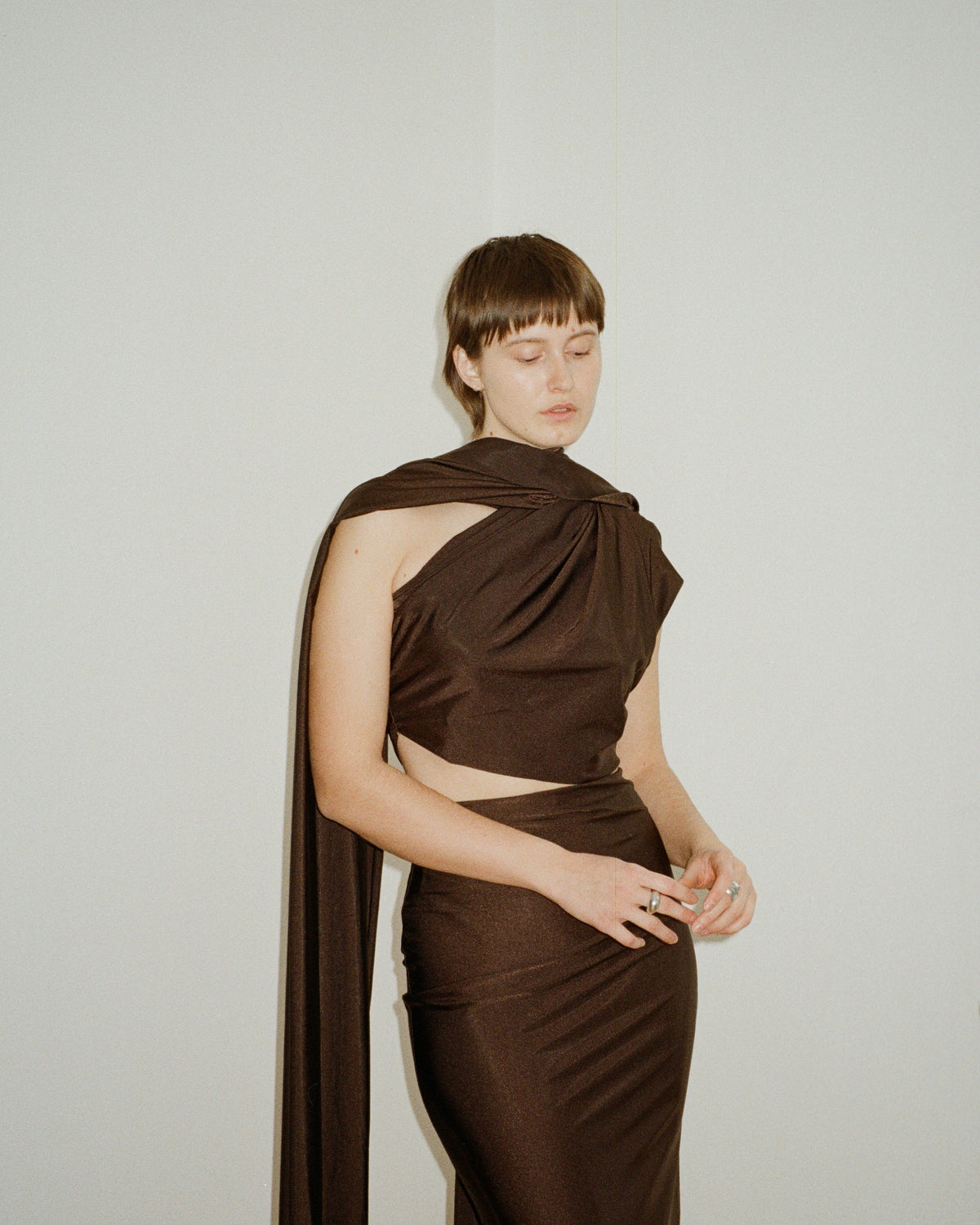 One-Shoulder Brown Dress - TAILOR MADE