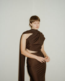 One-Shoulder Brown Dress - TAILOR MADE