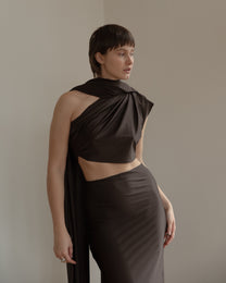One-Shoulder Brown Dress - TAILOR MADE