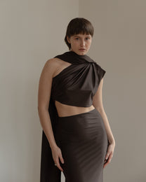One-Shoulder Brown Dress - TAILOR MADE