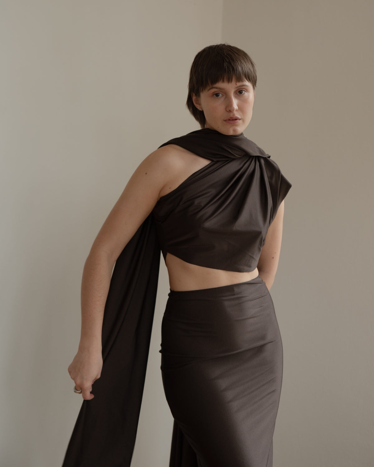 One-Shoulder Brown Dress - TAILOR MADE