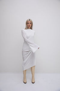 Pleated dress LONG SLEEVE white
